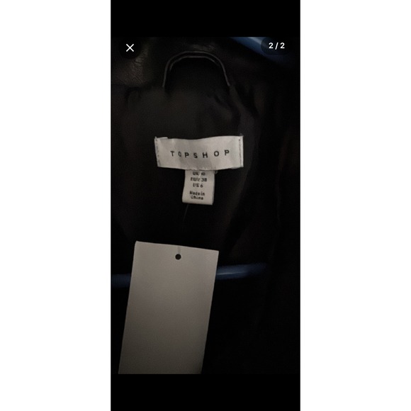 TOPSHOP Black Faux Leather Biker Jacket Moto‎ Style Zip Front Women Size 6 - Picture 3 of 3
